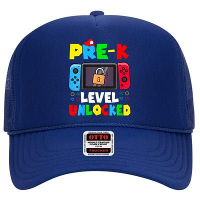 Prek Level Unlocked Video Game Back To School High Crown Mesh Back Trucker Hat