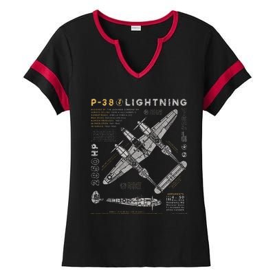 P38 Lightning Vintage P38 Fighter Aircraft Ww2 Aviation Ladies Halftime Notch Neck Tee