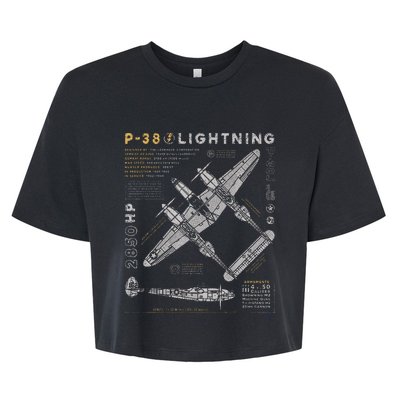 P38 Lightning Vintage P38 Fighter Aircraft Ww2 Aviation Bella+Canvas Jersey Crop Tee