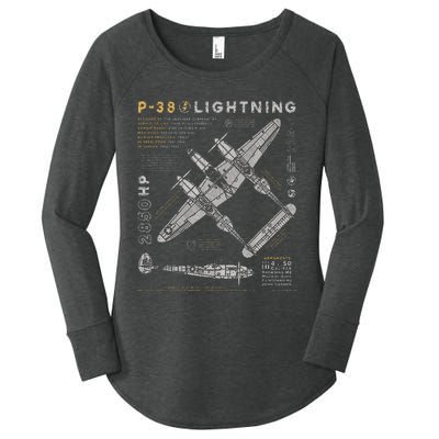 P38 Lightning Vintage P38 Fighter Aircraft Ww2 Aviation Women's Perfect Tri Tunic Long Sleeve Shirt