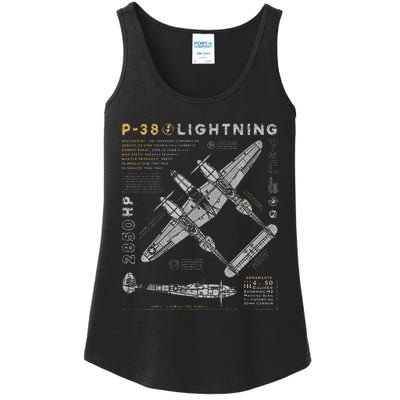 P38 Lightning Vintage P38 Fighter Aircraft Ww2 Aviation Ladies Essential Tank