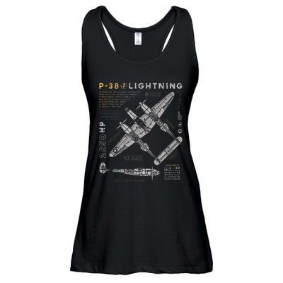 P38 Lightning Vintage P38 Fighter Aircraft Ww2 Aviation Ladies Essential Flowy Tank