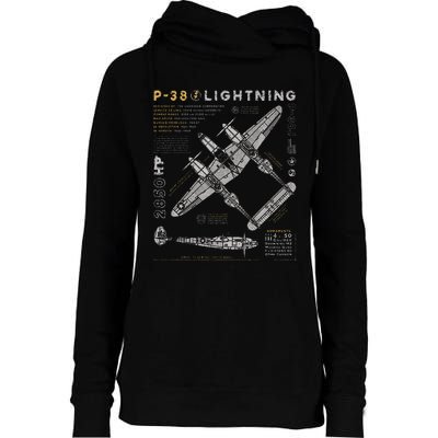 P38 Lightning Vintage P38 Fighter Aircraft Ww2 Aviation Womens Funnel Neck Pullover Hood