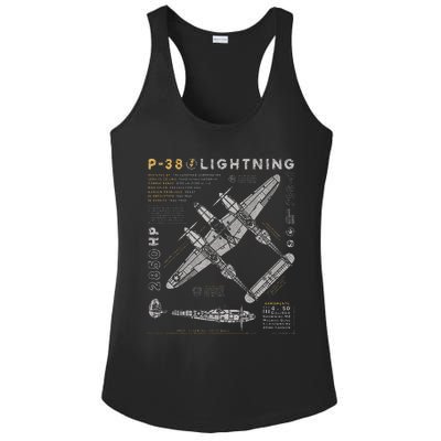 P38 Lightning Vintage P38 Fighter Aircraft Ww2 Aviation Ladies PosiCharge Competitor Racerback Tank