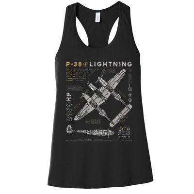 P38 Lightning Vintage P38 Fighter Aircraft Ww2 Aviation Women's Racerback Tank