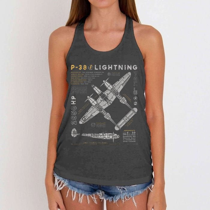 P38 Lightning Vintage P38 Fighter Aircraft Ww2 Aviation Women's Knotted Racerback Tank