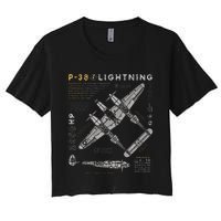 P38 Lightning Vintage P38 Fighter Aircraft Ww2 Aviation Women's Crop Top Tee