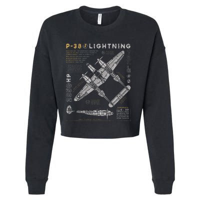 P38 Lightning Vintage P38 Fighter Aircraft Ww2 Aviation Cropped Pullover Crew