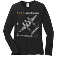 P38 Lightning Vintage P38 Fighter Aircraft Ww2 Aviation Ladies Long Sleeve Shirt