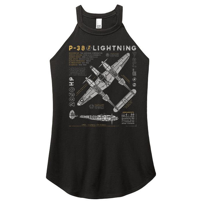 P38 Lightning Vintage P38 Fighter Aircraft Ww2 Aviation Women’s Perfect Tri Rocker Tank