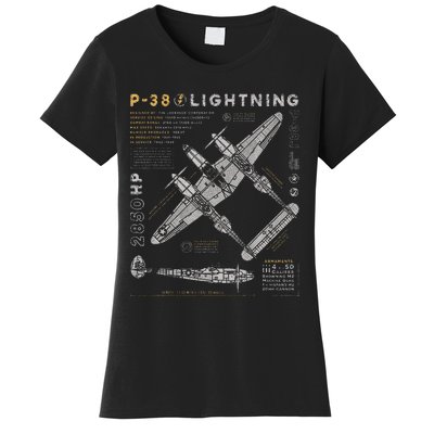 P38 Lightning Vintage P38 Fighter Aircraft Ww2 Aviation Women's T-Shirt