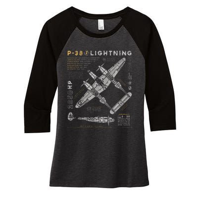 P38 Lightning Vintage P38 Fighter Aircraft Ww2 Aviation Women's Tri-Blend 3/4-Sleeve Raglan Shirt