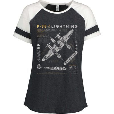 P38 Lightning Vintage P38 Fighter Aircraft Ww2 Aviation Enza Ladies Jersey Colorblock Tee