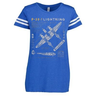 P38 Lightning Vintage P38 Fighter Aircraft Ww2 Aviation Enza Ladies Jersey Football T-Shirt