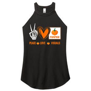 Peace Love Visuals Sped Teacher Pumpkin Skeleton Halloween Women's Perfect Tri Rocker Tank