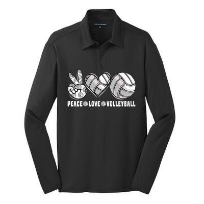 Peace Love Volleyball Funny Mommy Dad Son Daughter Gift Silk Touch Performance Long Sleeve Polo