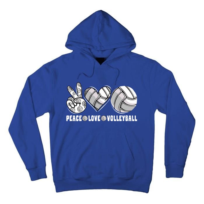 Peace Love Volleyball Funny Mommy Dad Son Daughter Gift Tall Hoodie