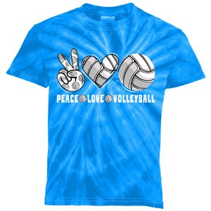 Peace Love Volleyball Funny Mommy Dad Son Daughter Gift Kids Tie-Dye T-Shirt