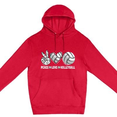 Peace Love Volleyball Funny Mommy Dad Son Daughter Gift Premium Pullover Hoodie