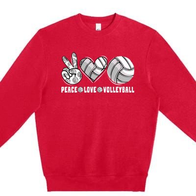 Peace Love Volleyball Funny Mommy Dad Son Daughter Gift Premium Crewneck Sweatshirt