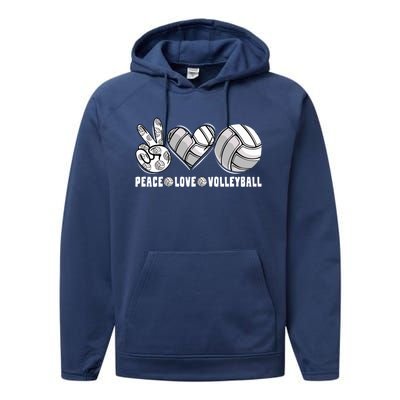 Peace Love Volleyball Funny Mommy Dad Son Daughter Gift Performance Fleece Hoodie