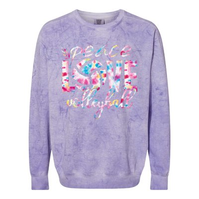 Peace Love Volleyball Player Groovy Tie Dye Womens Sports Colorblast Crewneck Sweatshirt