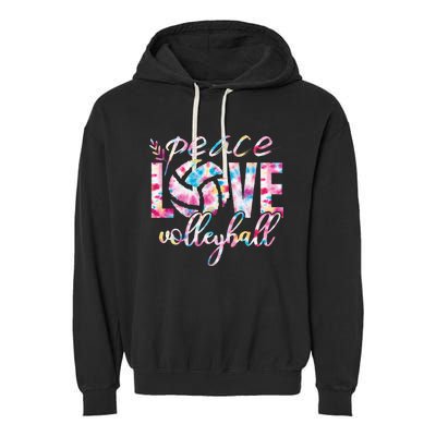 Peace Love Volleyball Player Groovy Tie Dye Womens Sports Garment-Dyed Fleece Hoodie