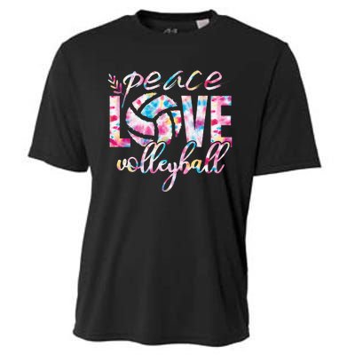 Peace Love Volleyball Player Groovy Tie Dye Womens Sports Cooling Performance Crew T-Shirt