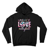 Peace Love Volleyball Player Groovy Tie Dye Womens Sports Hoodie