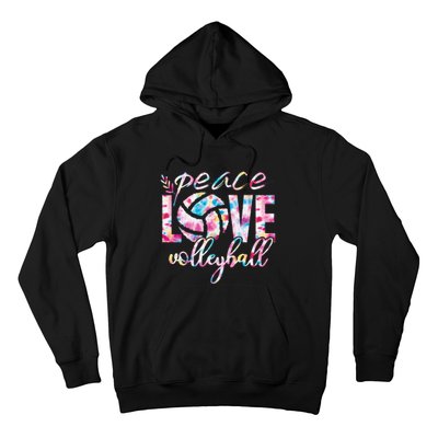 Peace Love Volleyball Player Groovy Tie Dye Womens Sports Hoodie