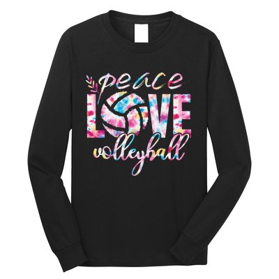 Peace Love Volleyball Player Groovy Tie Dye Womens Sports Long Sleeve Shirt