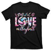 Peace Love Volleyball Player Groovy Tie Dye Womens Sports T-Shirt