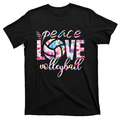 Peace Love Volleyball Player Groovy Tie Dye Womens Sports T-Shirt