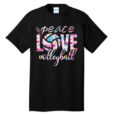 Peace Love Volleyball Player Groovy Tie Dye Womens Sports Tall T-Shirt