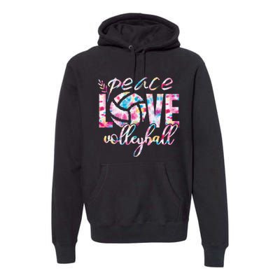 Peace Love Volleyball Player Groovy Tie Dye Womens Sports Premium Hoodie