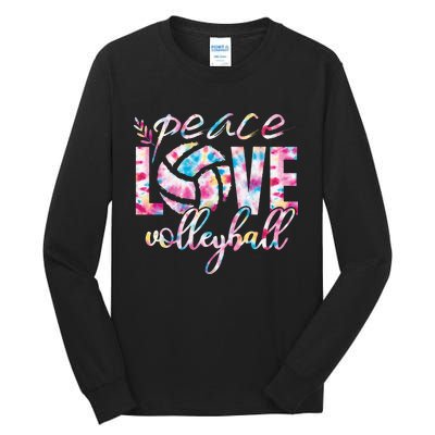 Peace Love Volleyball Player Groovy Tie Dye Womens Sports Tall Long Sleeve T-Shirt