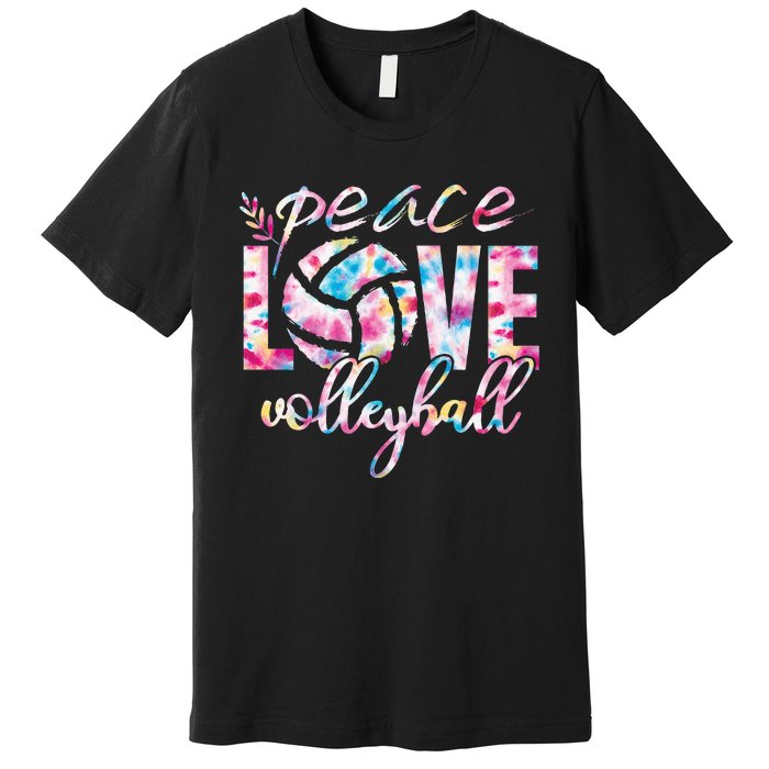 Peace Love Volleyball Player Groovy Tie Dye Womens Sports Premium T-Shirt