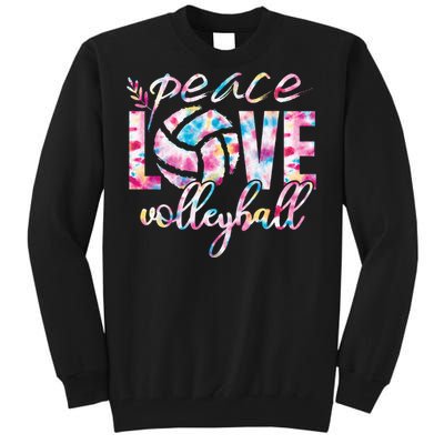 Peace Love Volleyball Player Groovy Tie Dye Womens Sports Tall Sweatshirt