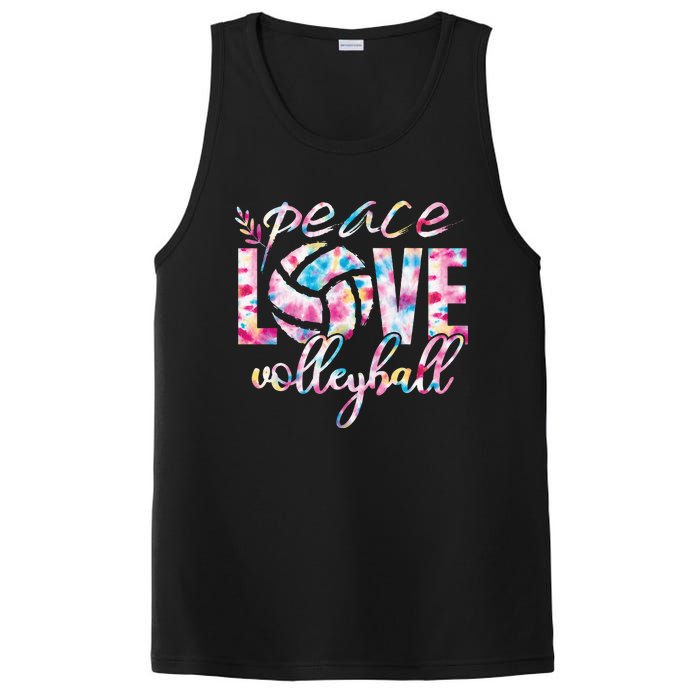 Peace Love Volleyball Player Groovy Tie Dye Womens Sports PosiCharge Competitor Tank