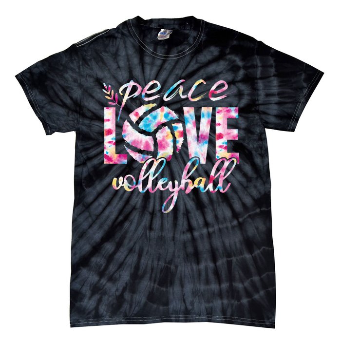 Peace Love Volleyball Player Groovy Tie Dye Womens Sports Tie-Dye T-Shirt