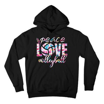 Peace Love Volleyball Player Groovy Tie Dye Womens Sports Tall Hoodie