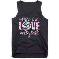 Peace Love Volleyball Player Groovy Tie Dye Womens Sports Tank Top