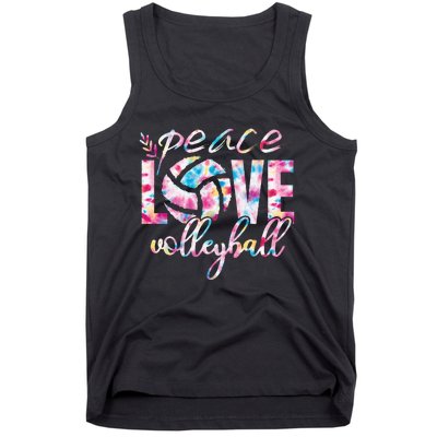 Peace Love Volleyball Player Groovy Tie Dye Womens Sports Tank Top