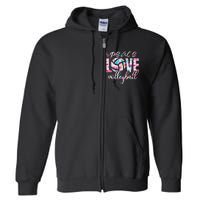 Peace Love Volleyball Player Groovy Tie Dye Womens Sports Full Zip Hoodie