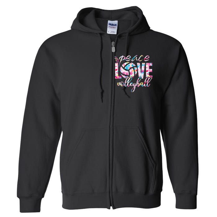 Peace Love Volleyball Player Groovy Tie Dye Womens Sports Full Zip Hoodie