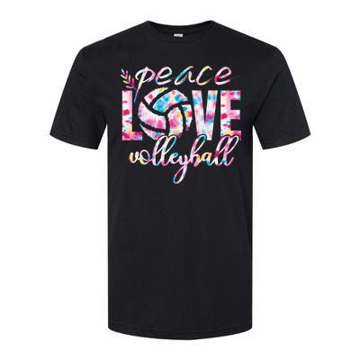 Peace Love Volleyball Player Groovy Tie Dye Womens Sports Softstyle CVC T-Shirt