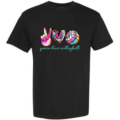 Peace Love Volleyball Player Tie Dye Style Women Teen Garment-Dyed Heavyweight T-Shirt