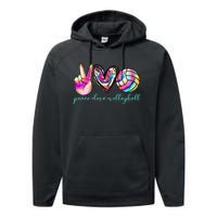 Peace Love Volleyball Player Tie Dye Style Women Teen Performance Fleece Hoodie