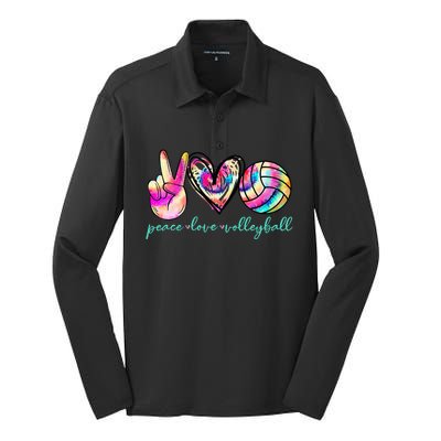 Peace Love Volleyball Player Tie Dye Style Women Teen Silk Touch Performance Long Sleeve Polo