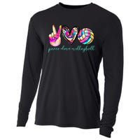 Peace Love Volleyball Player Tie Dye Style Women Teen Cooling Performance Long Sleeve Crew